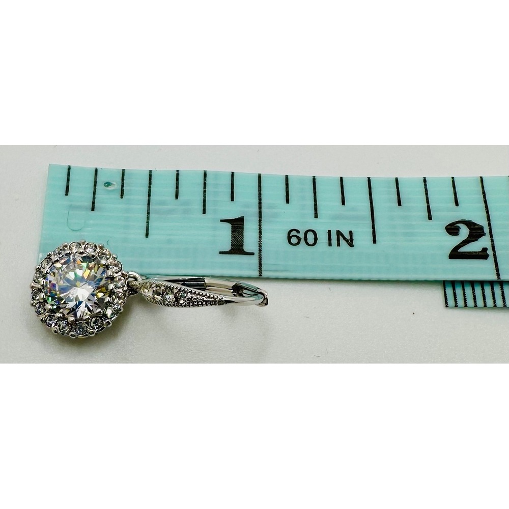 Nadri Round Cubic Zirconia Halo Leverback Drop Earrings Silver Tone with NWB - Picture 7 of 9